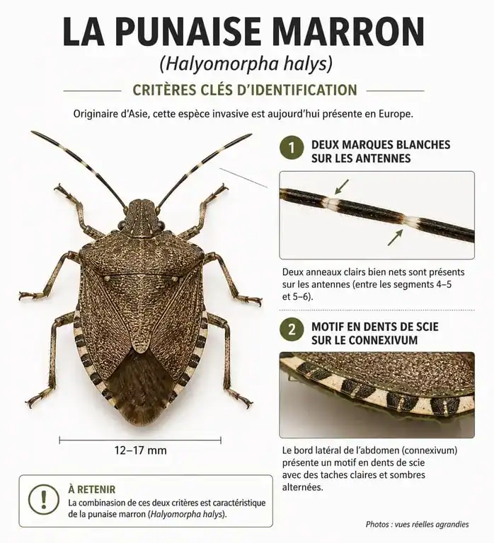 Critères d'identification visuelle de la punaise marron