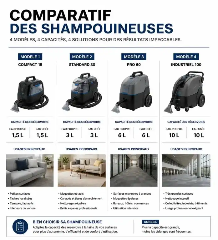 Comparatif des meilleures shampouineuses : Bissell, Shark et Karcher pour un nettoyage efficace des textiles.