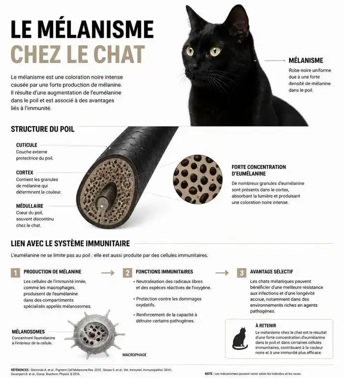 Infographie explicative sur la génétique du chat noir et le mélanisme