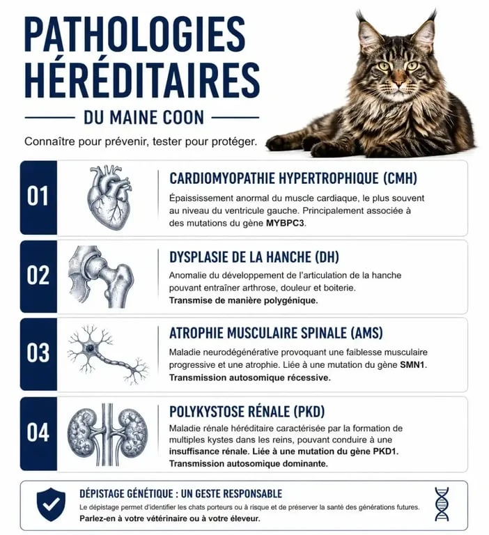 Infographie des risques de santé et inconvénients du Maine Coon