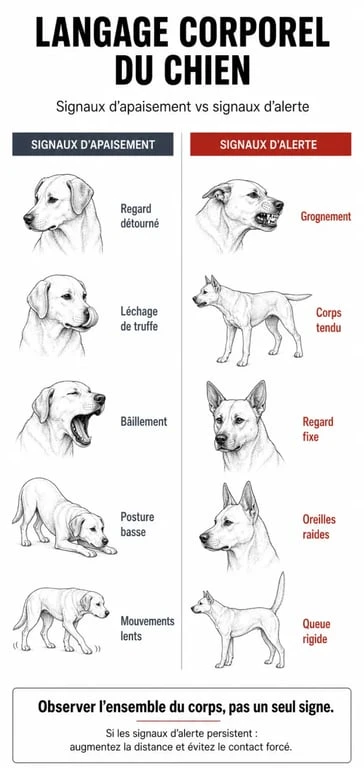 Infographie des signaux d'alerte et comportement du Golden Retriever dangereux ou agressif