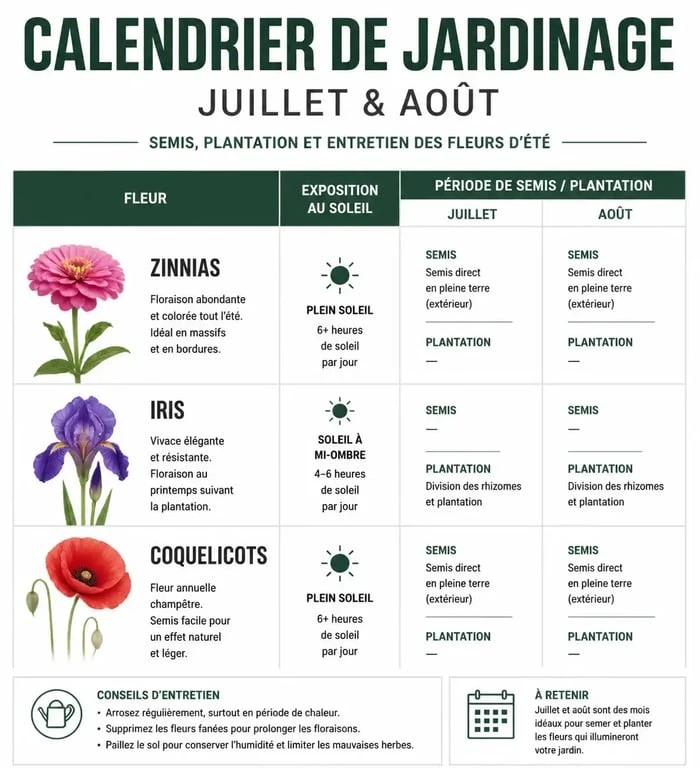 Calendrier de plantation des fleurs en juillet et août pour le jardin