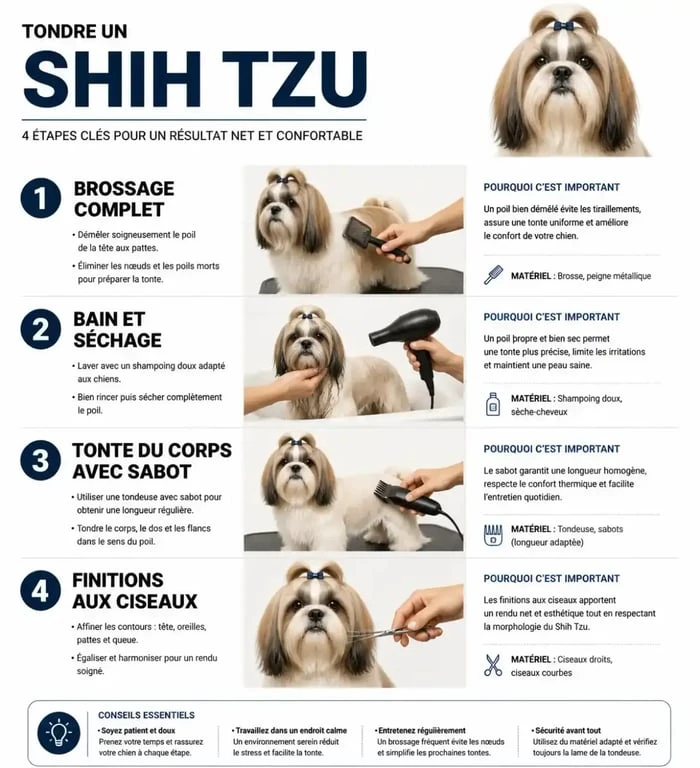 Étapes de la coupe à la tondeuse pour Shih Tzu