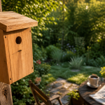 Nichoir en bois pour oiseaux, installé au jardin