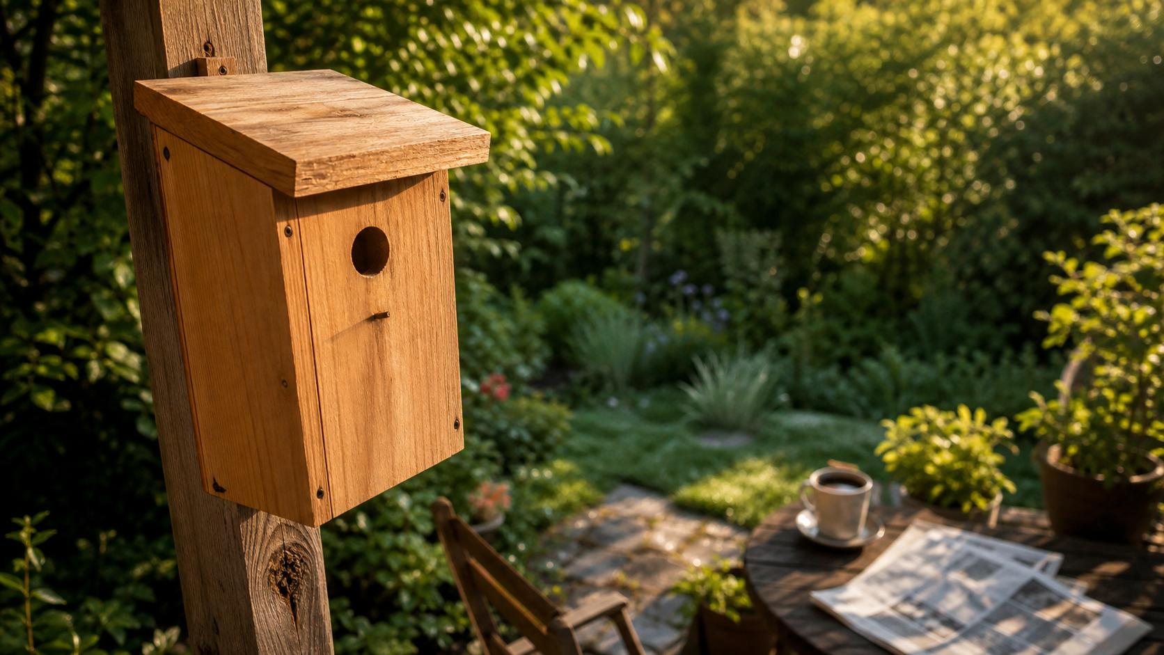 Nichoir en bois pour oiseaux, installé au jardin