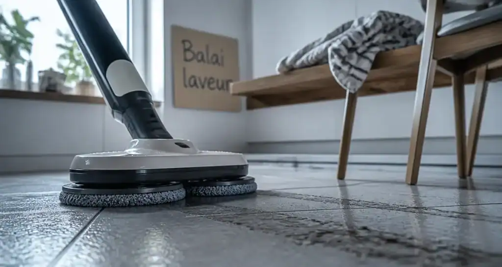 Meilleur balai laveur de sol : balai laveur sans fil frottage et aspiration sur carrelage