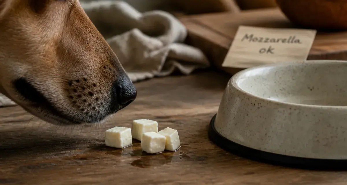 Mozzarella chien : friandise naturelle en cubes, chien renifle