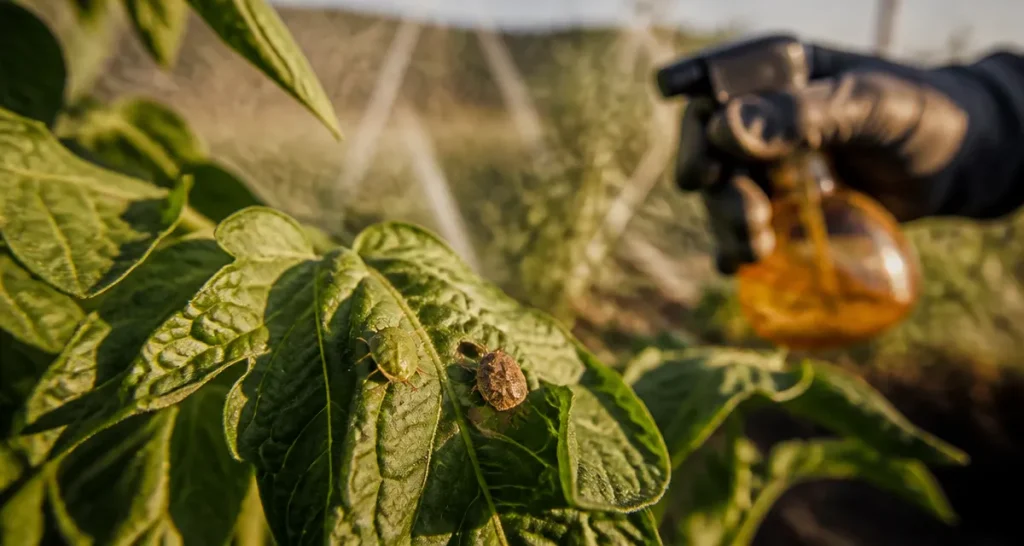 Punaise de jardin sur feuille de tomate dans un potager
