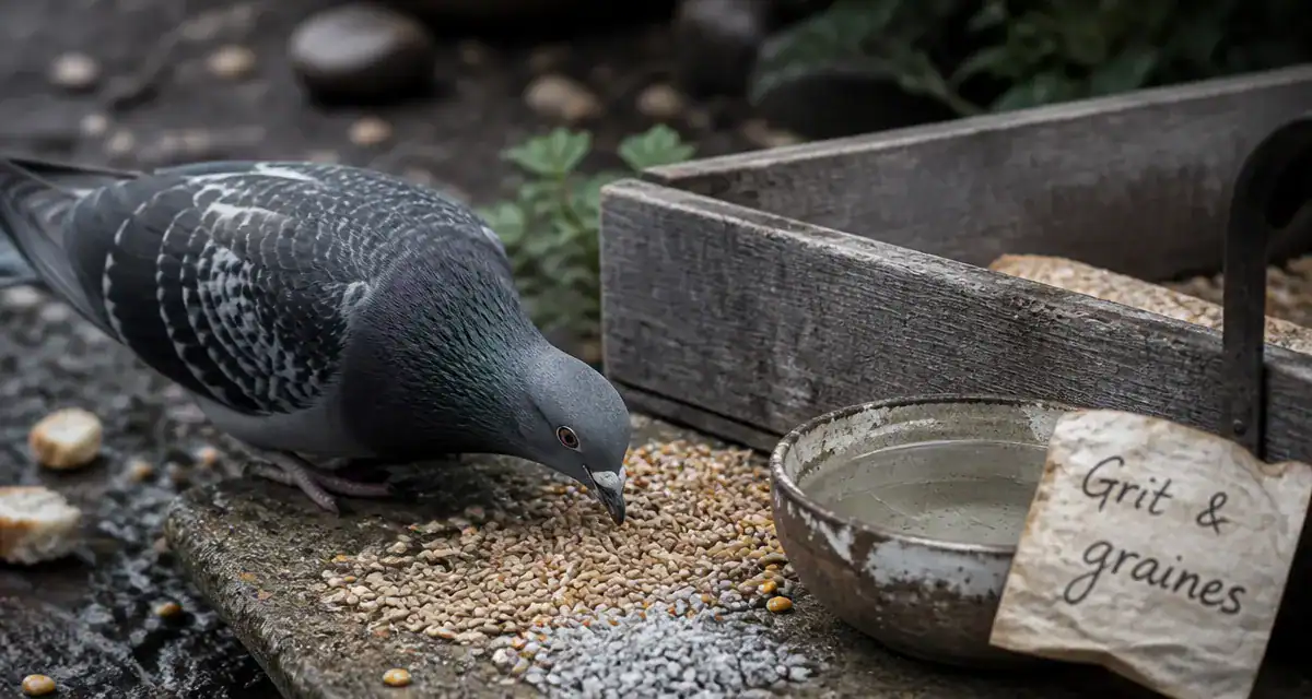 Que mangent les pigeons : pigeon mange des graines et du grit
