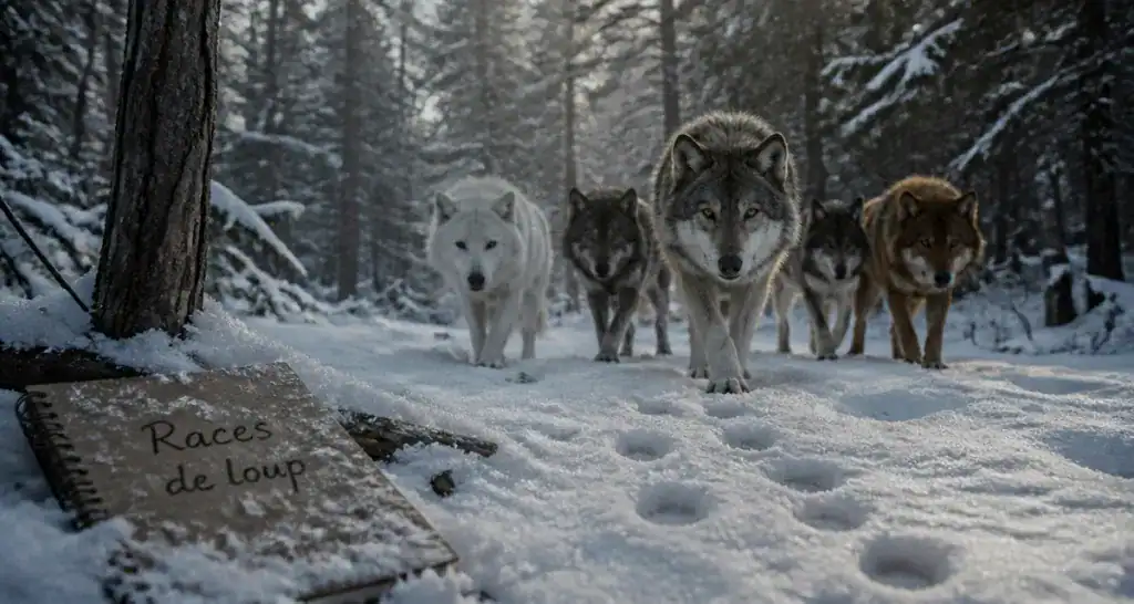 Races de loup différentes marchant dans la neige