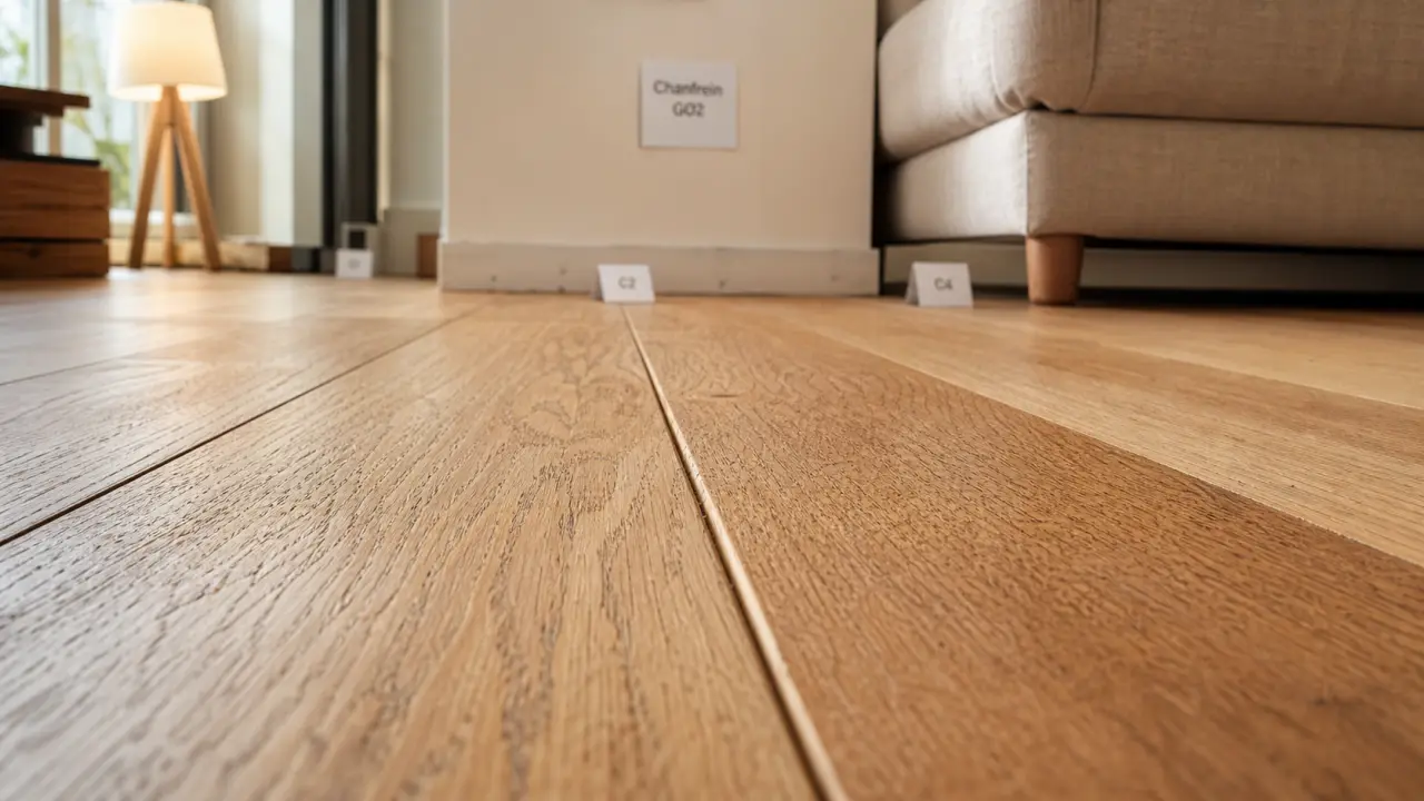 Chanfrein parquet GO2, joints biseautés sur parquet chêne