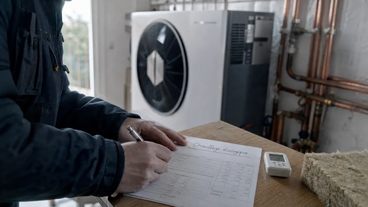 Chauffage écologique : installateur et pompe à chaleur dans une maison rénovée