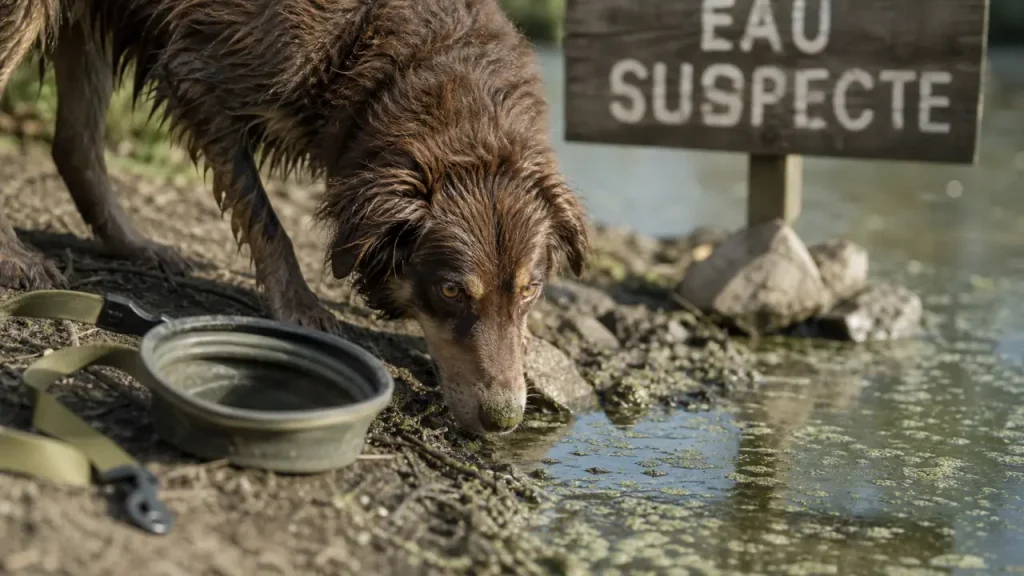 Cyanobactéries chien : eau verte suspecte, symptômes et urgence