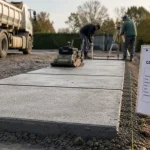 Dalle béton carrossable bord à bord sur chantier, joints nets