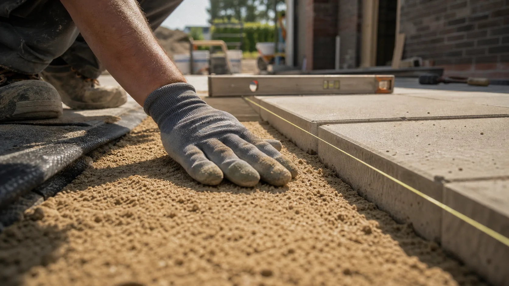 Dalles sur sable : lit de sable nivelé sous les dalles