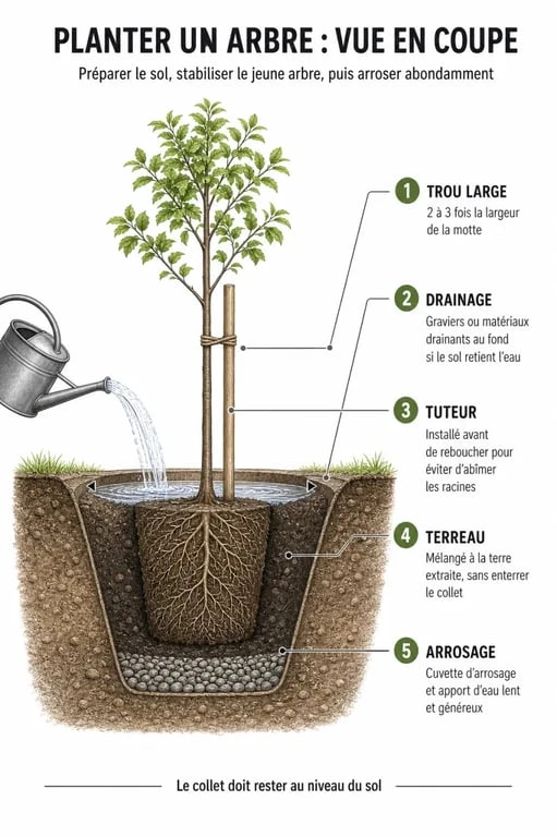 Étapes de plantation d'un arbre pour réussir son enracinement