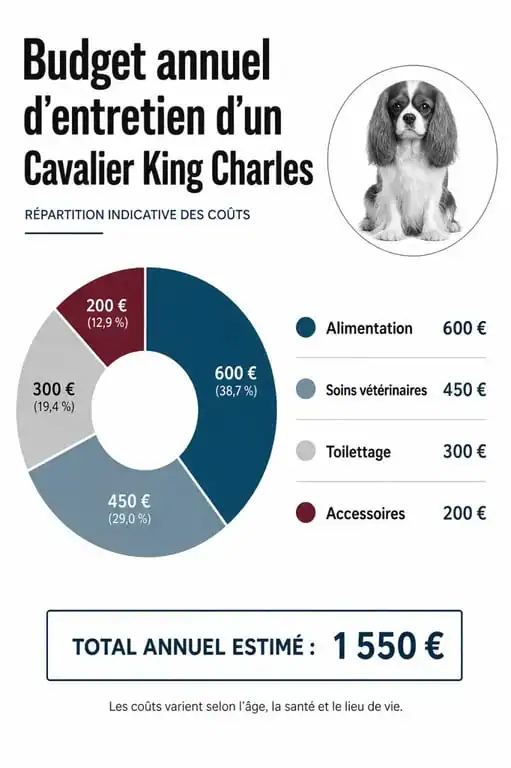 Répartition du budget annuel pour l'entretien d'un chien Cavalier King Charles