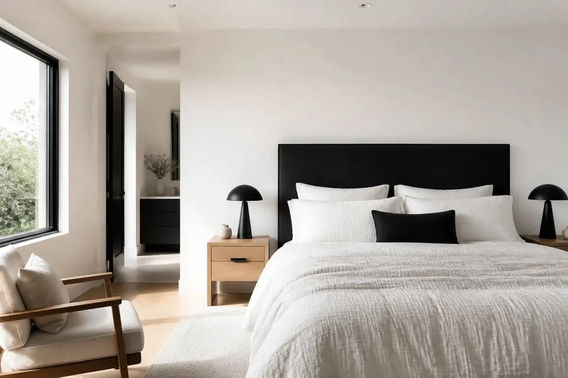Chambre noir et blanc chambre élégante et apaisante avec contrastes équilibrés