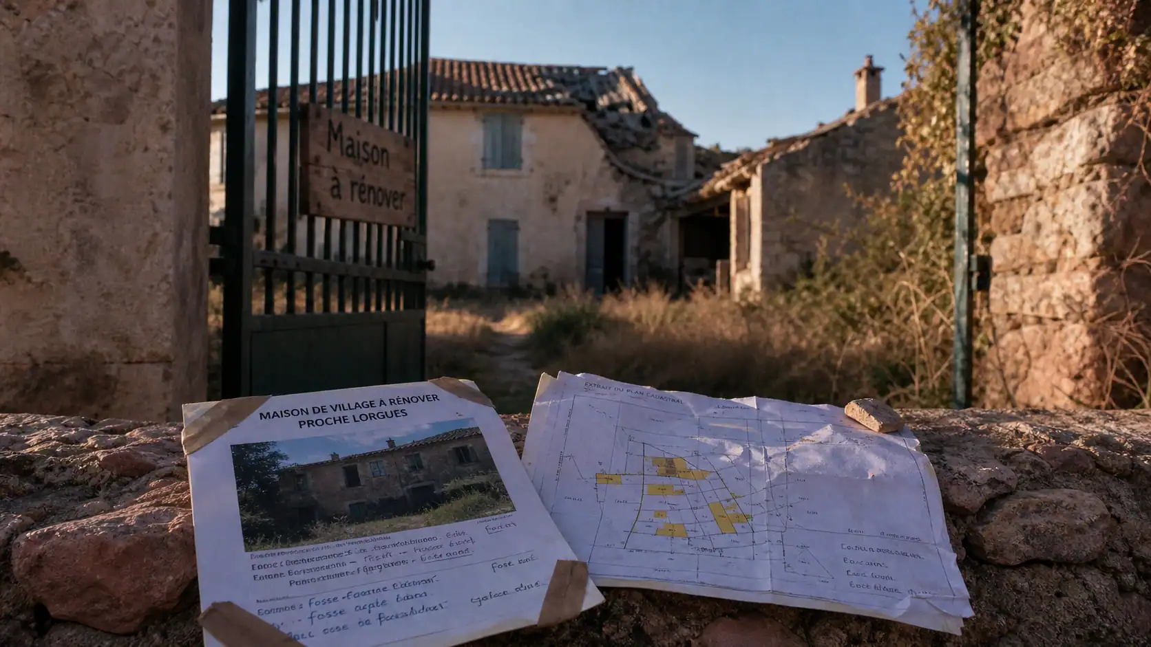 Maison abandonnée à vendre paca : annonce et plan cadastral sur muret