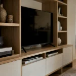 Meuble bibliothèque tv 140 cm avec rangements et écran central