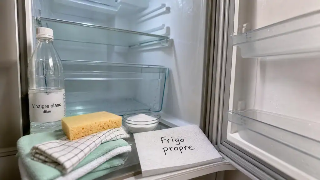 Nettoyer frigo : éponge, vinaigre blanc et bicarbonate pour enlever les odeurs