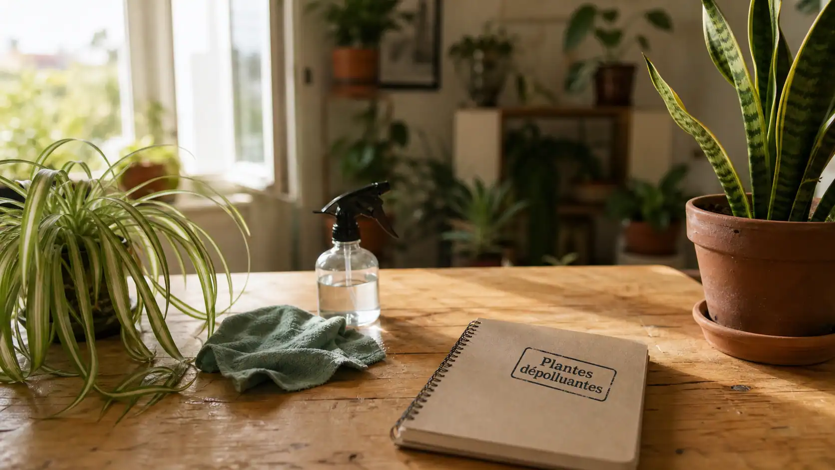 Plantes dépolluantes pour la maison : chlorophytum et sansevieria en pot