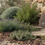 Plantes méditerranéennes sans arrosage : lavande et thym en jardin sec paillé de gravier