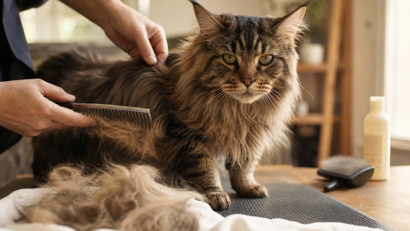 Toilettage maine coon : démêlage du sous-poil sans nœuds