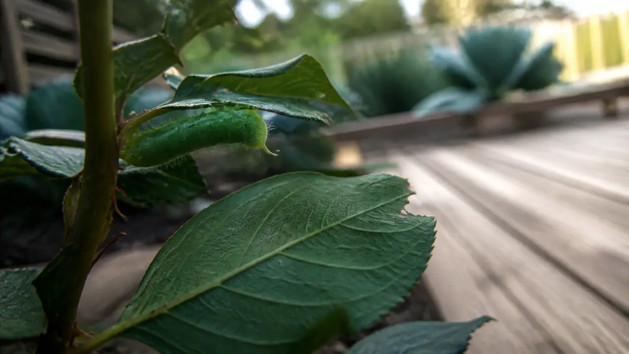 Chenille verte dangereuse sur rosier, feuillage grignoté