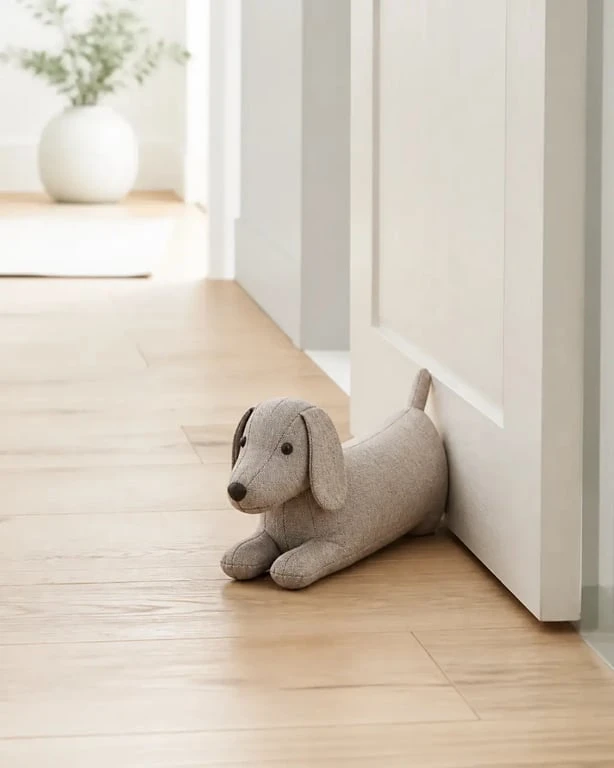 Cale-porte chien en textile lesté dans une entrée lumineuse