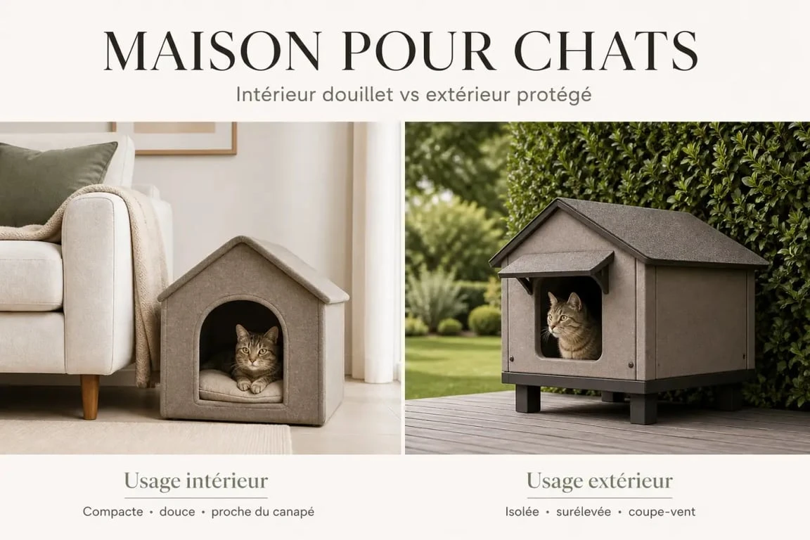 Maison pour les chats en intérieur et extérieur selon l’usage