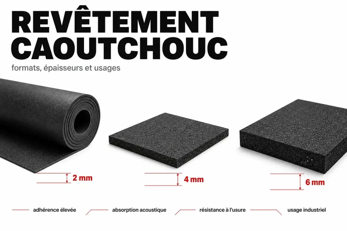 Comparatif du revêtement caoutchouc pour sol selon le format, l’épaisseur et l’usage