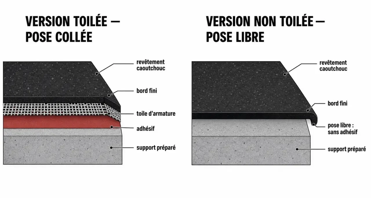 Schéma de pose d’un revêtement caoutchouc pour sol toilée ou non toilée