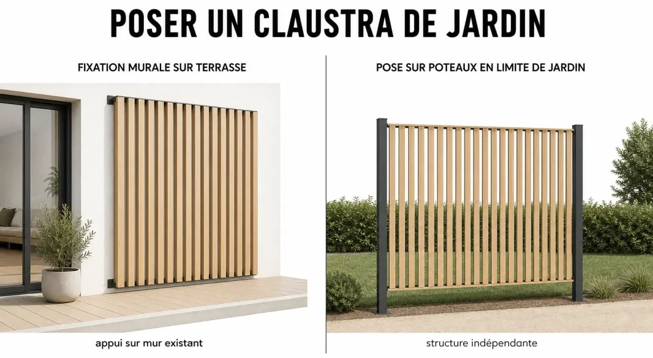 Claustra pour jardin : pose murale et pose sur poteaux dans un jardin