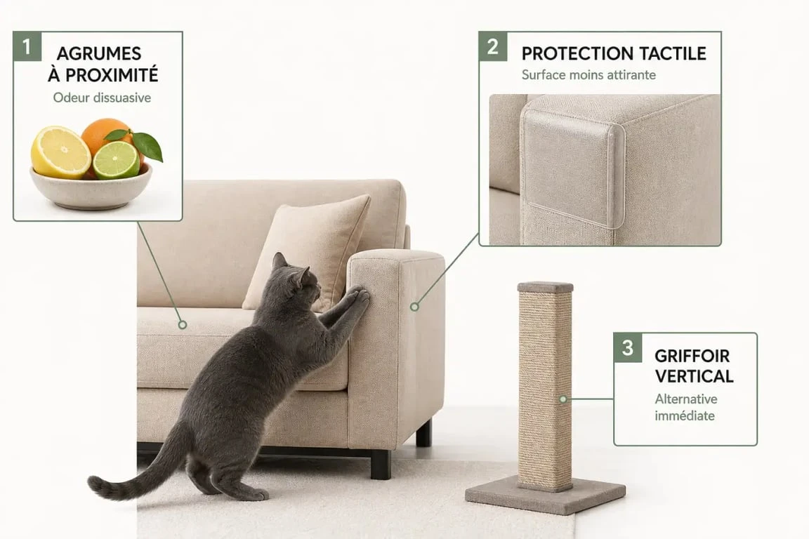 répulsif naturel chat griffe canapé : solutions naturelles, protection du tissu et griffoir placé au bon endroit