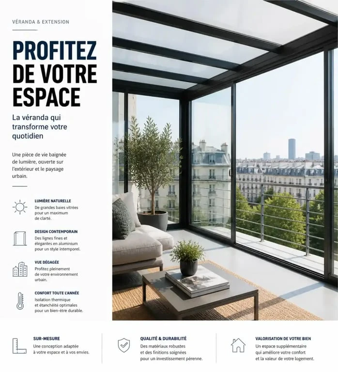 Installation d'une véranda pour balcon moderne et lumineuse
