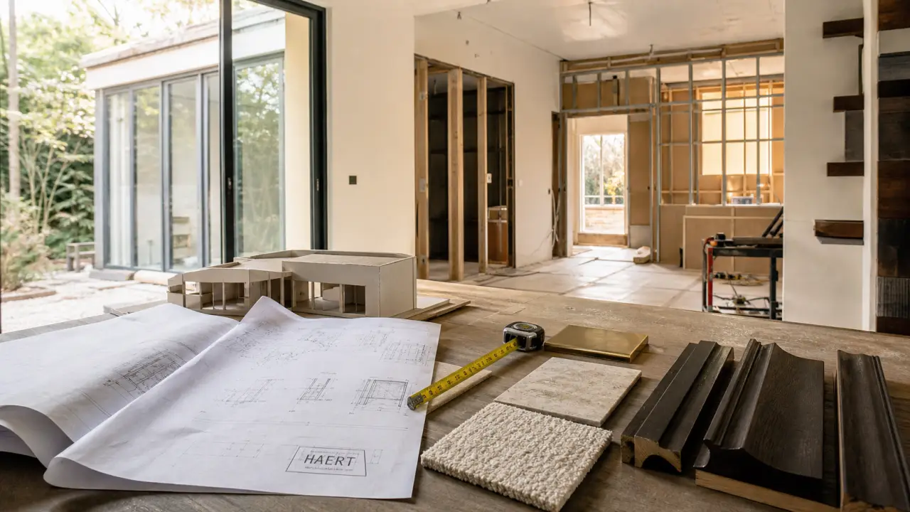Haert architecture intérieur : table de travail et plan d’extension, rénovation lumineuse
