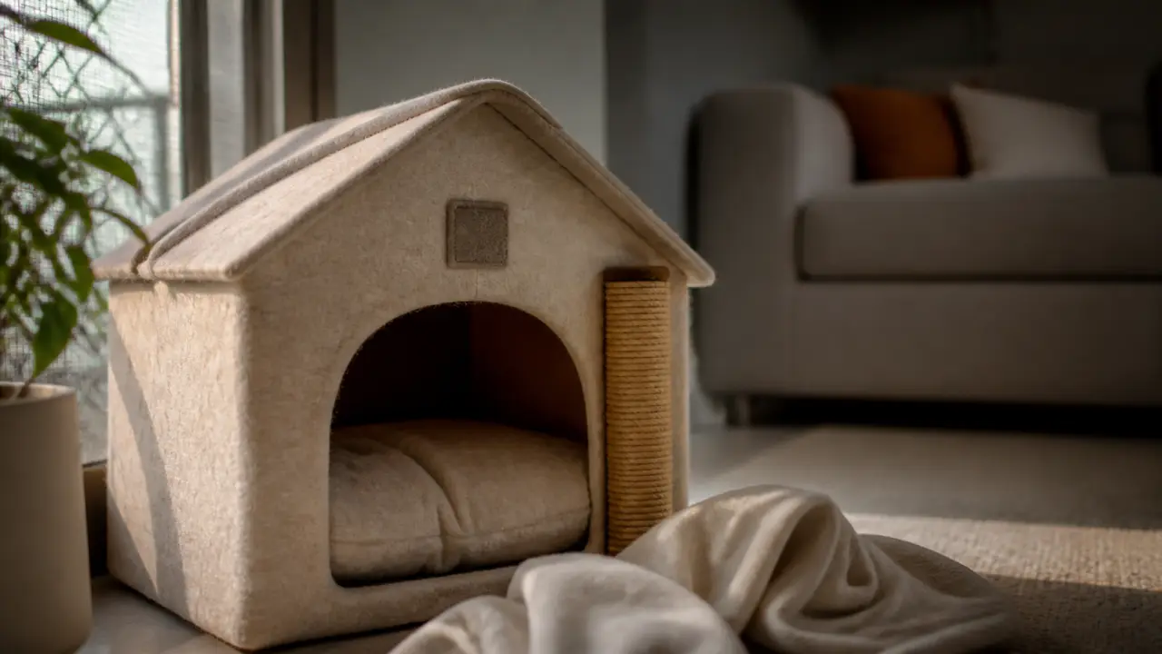 Maison pour les chats en tissu feutré, pour intérieur ou extérieur près d’une fenêtre