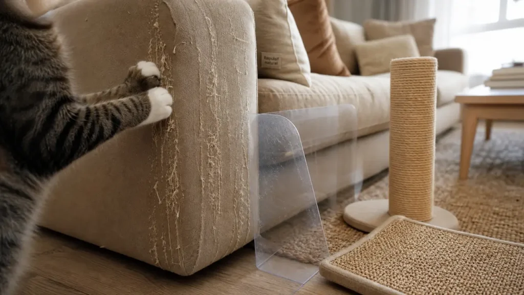 Agrumes, vinaigre, protection textile : quel répulsif naturel pour un chat qui griffe le canapé ?