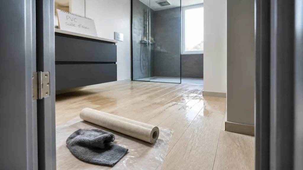 Sol PVC en salle de bain : lames, dalles ou rouleau, et les pièges d’humidité à éviter