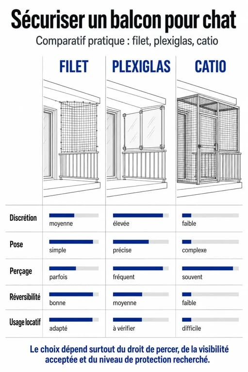 Comparatif filet pour chat balcon, plexiglas et catio pour sécuriser un balcon