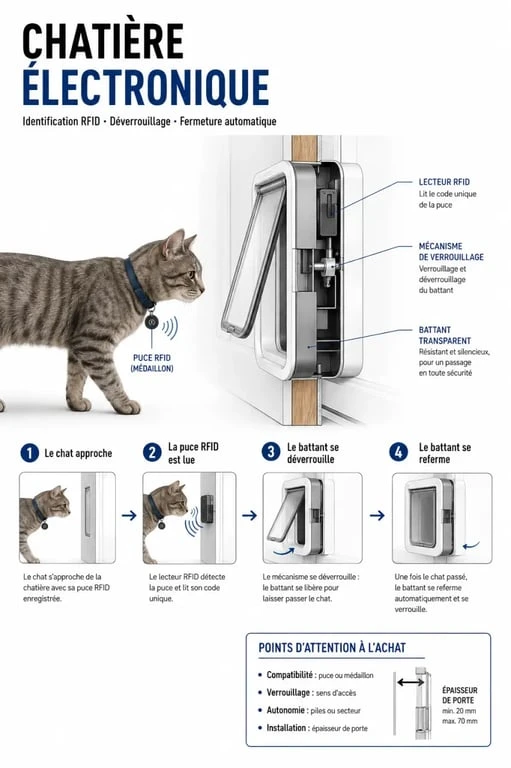 Chatière électronique : schéma du fonctionnement RFID et des critères de choix