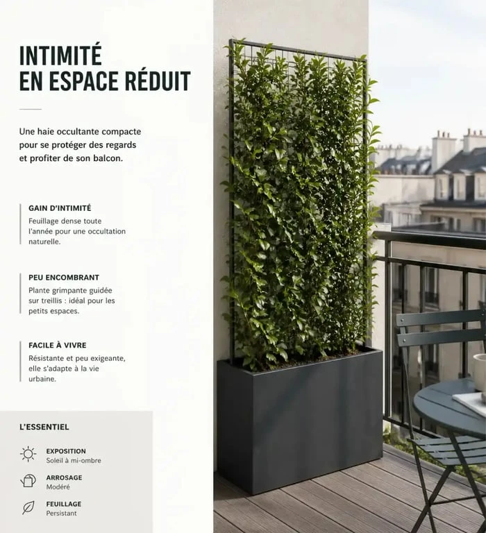 Haie occultante sur balcon avec treillis et jardinière pour gagner en intimité