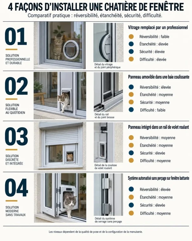Infographie comparative des solutions de chatière pour fenêtre