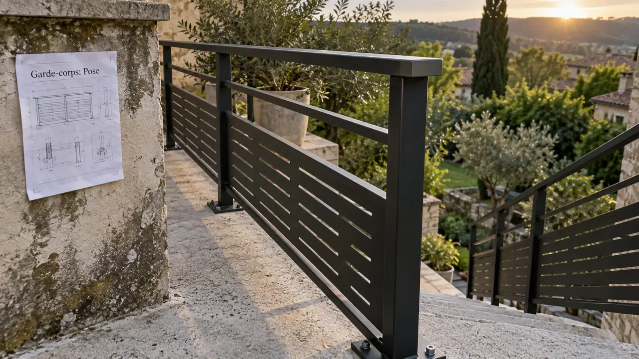 Garde corps cloture : garde-corps aluminium noir pour jardin en sécurité