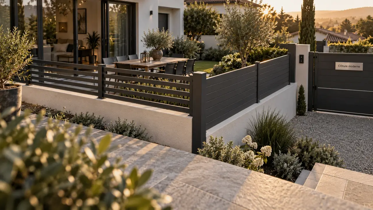 Clôture jardin moderne anthracite, intimité aérée