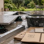 Revêtement sol extérieur terrasse : dalle béton et grès cérame, contrôle pente et eau