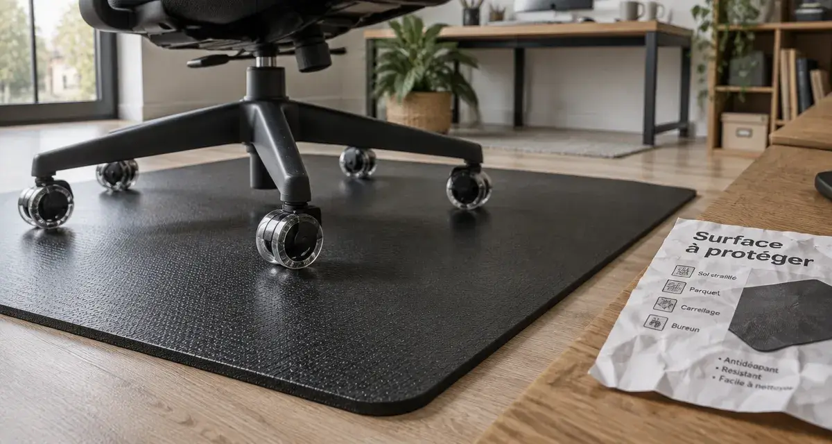 Tapis de protection sol sous chaise à roulettes sur sol stratifié